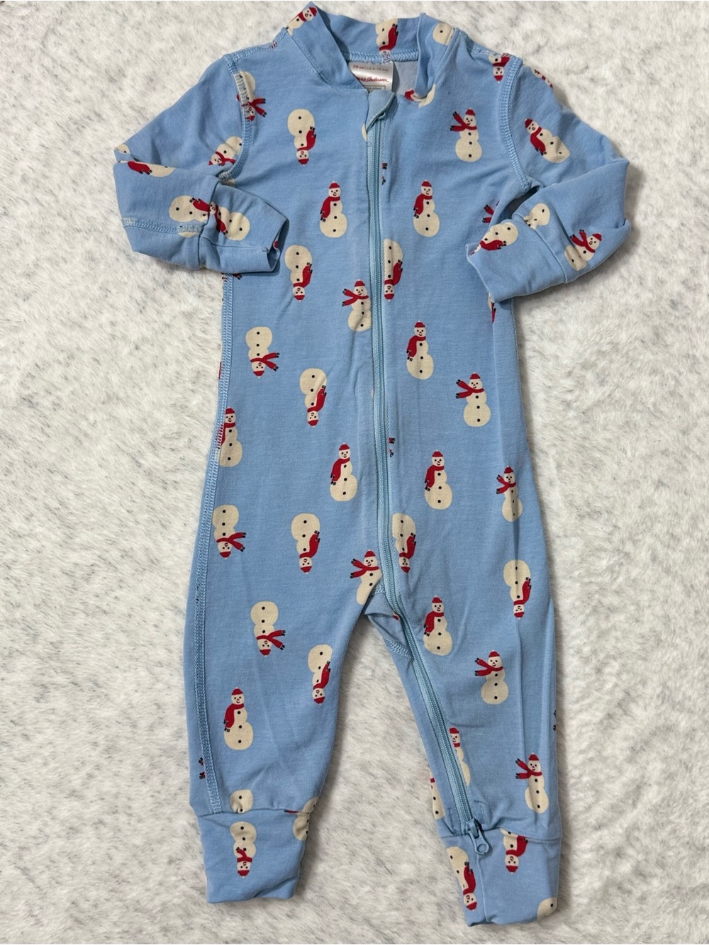 Hanna Andersson Blue Snowman Zip Sleeper 6-12M Baby TENCEL Christmas Winter